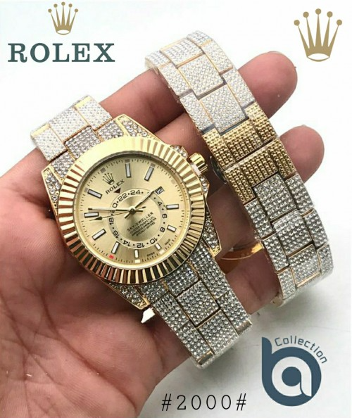 Arolexa Diamond Sky Dweller Gold Blue Dial Date Working