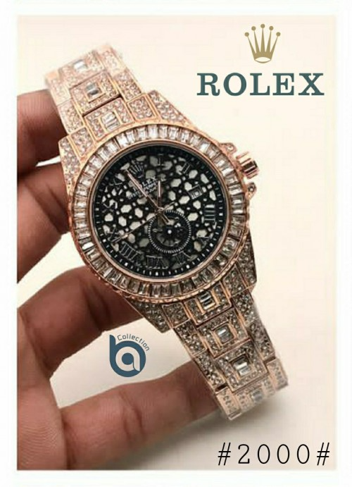 Arolexa Diamond Oyster Datejust Rose Gold Black Quartz