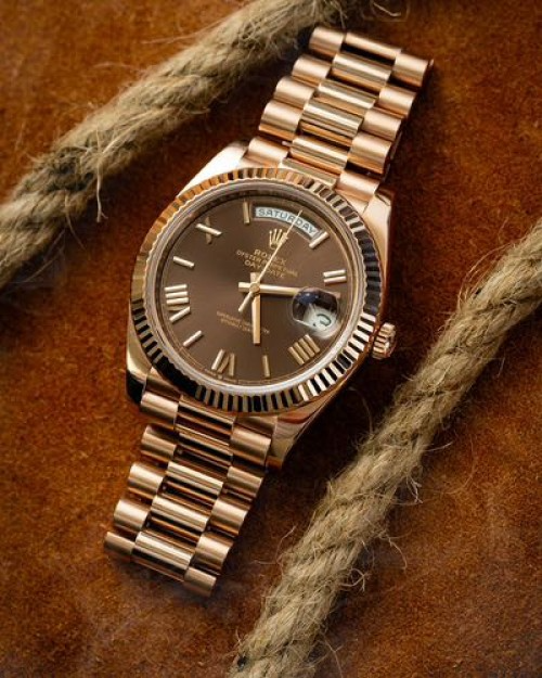 Arolexa Oyster Perpetual Rose Gold Day Date Automatic Premium Brown Dial
