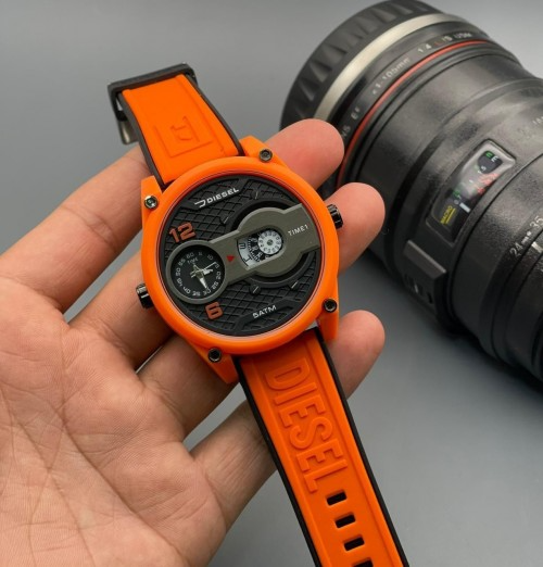 Adiesela 5Atm Silicone Rubber Belt 9008 Quartz Dual Time Orange