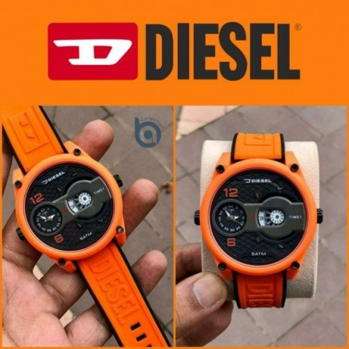 Adiesela 5Atm Silicone Rubber Belt 9008 Quartz Dual Time Orange
