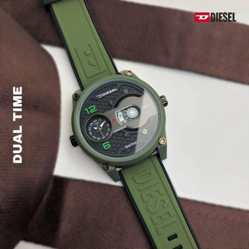 Adiesela 5Atm Silicone Rubber Belt 9008 Quartz Dual Time Green