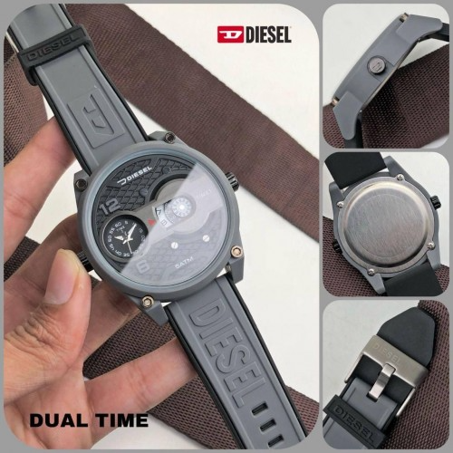 Adiesela 5Atm Silicone Rubber Belt 9008 Quartz Dual Time Grey
