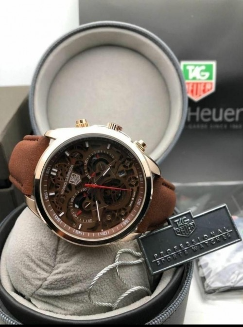 Atag Heuera Grand Carrera Cr7 Gold Brown Belt Quartz