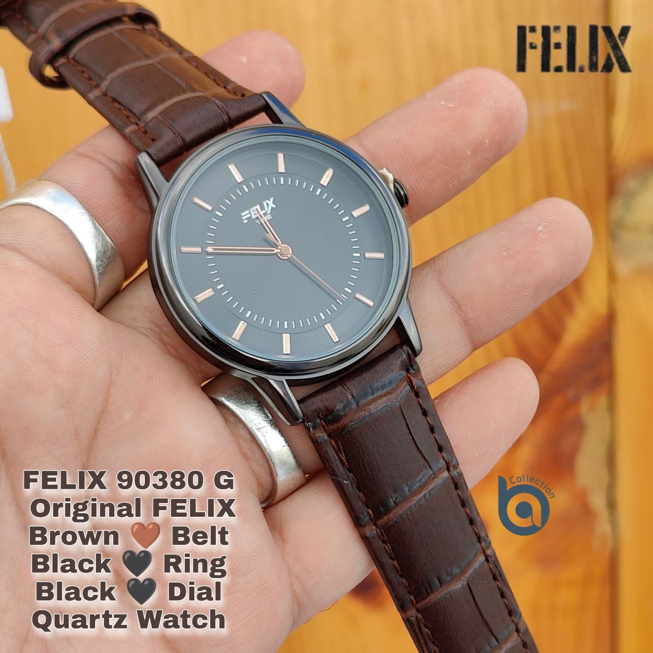 Afelixa 90380 G Brown Belt Black Dial Black Ring Quartz