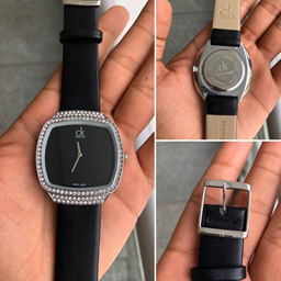 Acalvin Kleina Diamond Formal Watch Black Belt Quartz