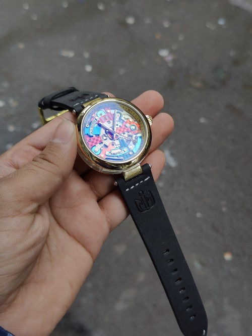 Anepica N6026 Gold Ring Pink Blue Dial Date Working Uniq Quartz