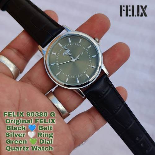 Afelixa 90380 G Black Belt Green Dial Silver Ring Quartz