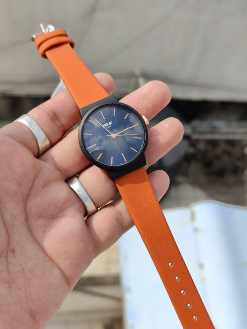 Afelixa 90575 L Orange Belt Black Dial Rubber Finishing Quartz