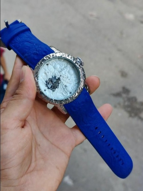 Ainvictaa Date Working Big Dial Belt Blue Silver