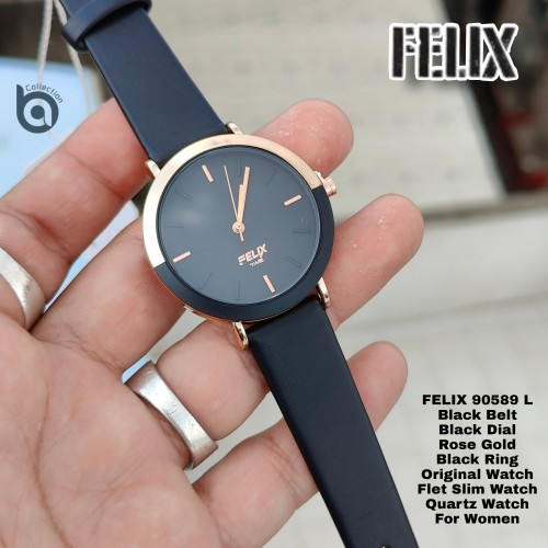Afelixa 90589 L Black Belt Black Dial Rose Gold Ring Quartz