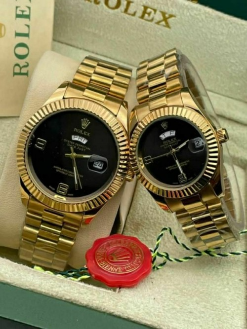Arolexa 0006 Oyster Gold Black Dial Day Date Quartz